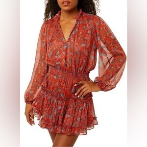 Misa Los Angeles Red Paisley Long Sleeve Dress